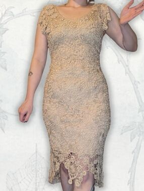 Crochet Beaded Vintage Cartise Midi Dress